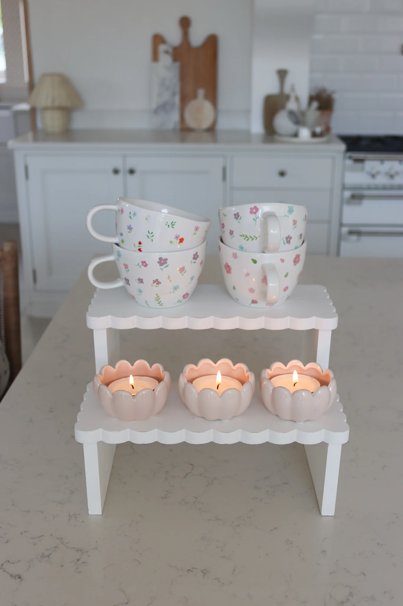 Two Tier Display Stand - Scalloped White - Image 2