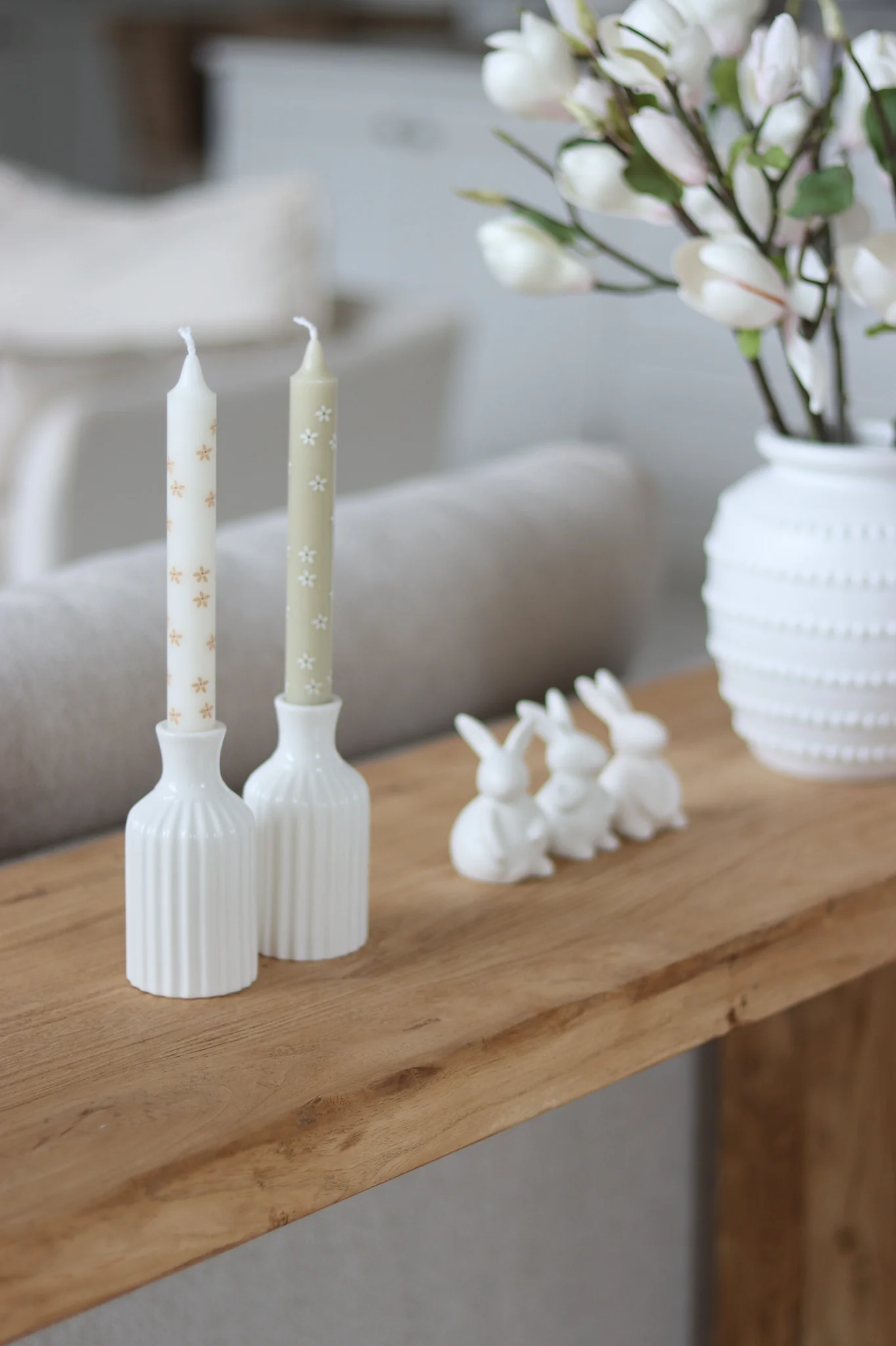 Set of 2 Fluted Ceramic Candle Holders