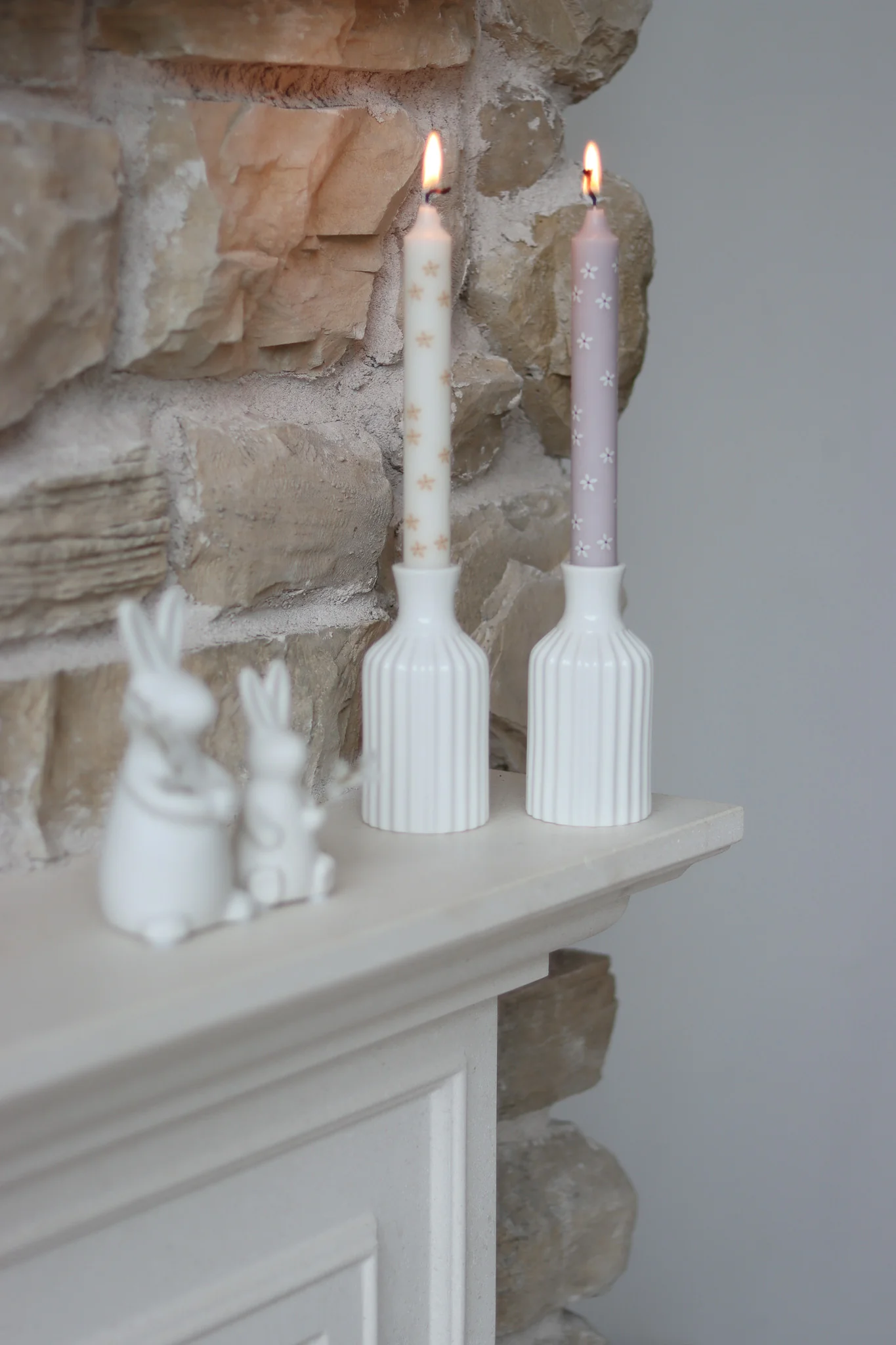 Set of 2 Fluted Ceramic Candle Holders - Image 2