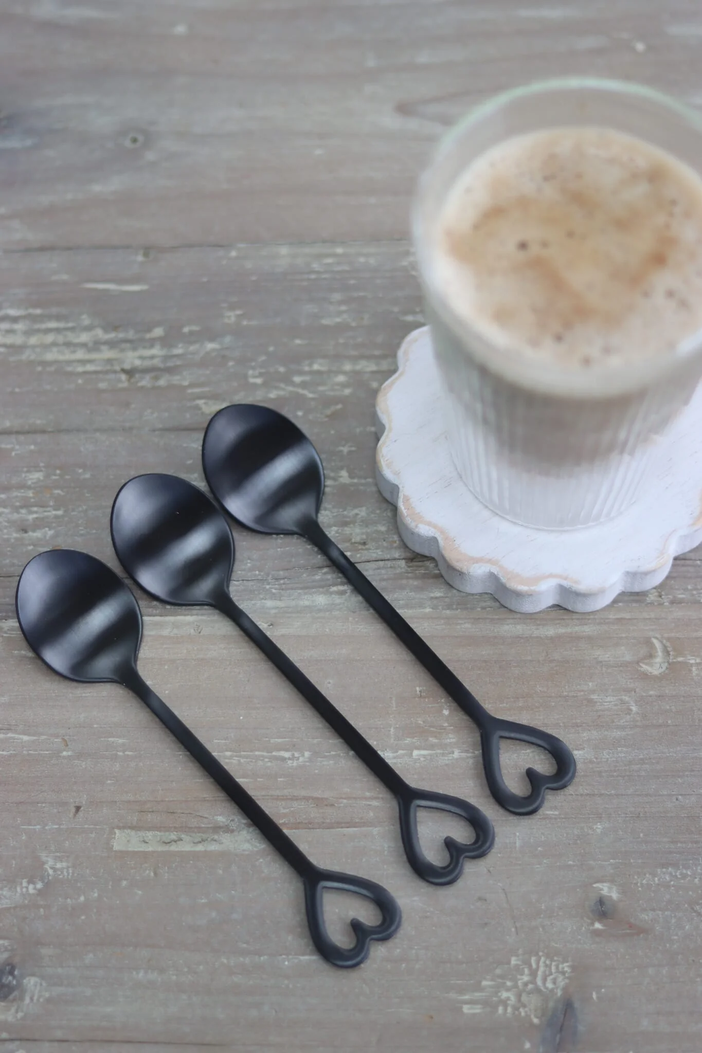 Set Of 3 Heart Latte Spoons - Black