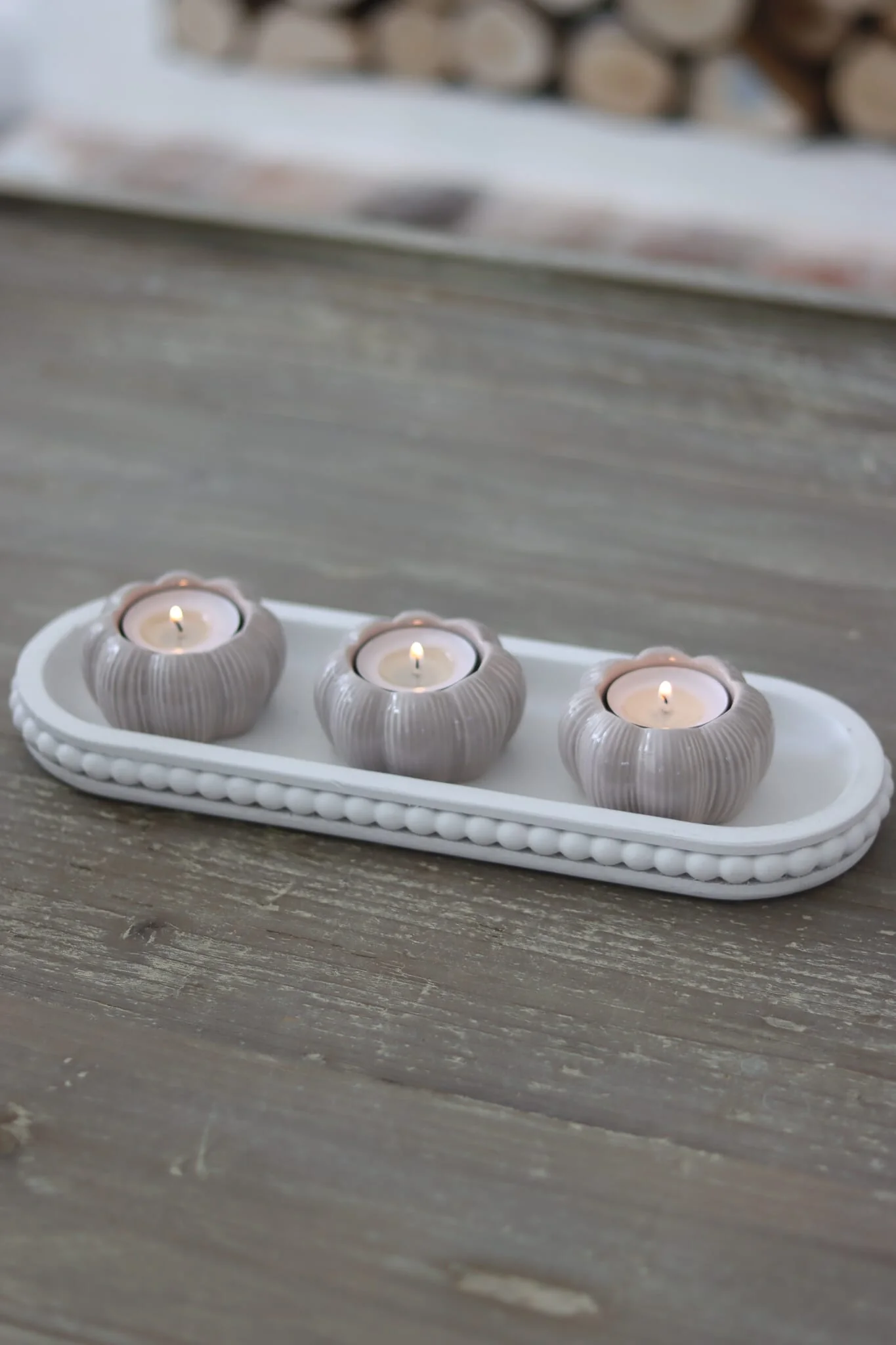 Set of 3 Ceramic Pumpkin Tea Light Holders - Autumn - Image 3