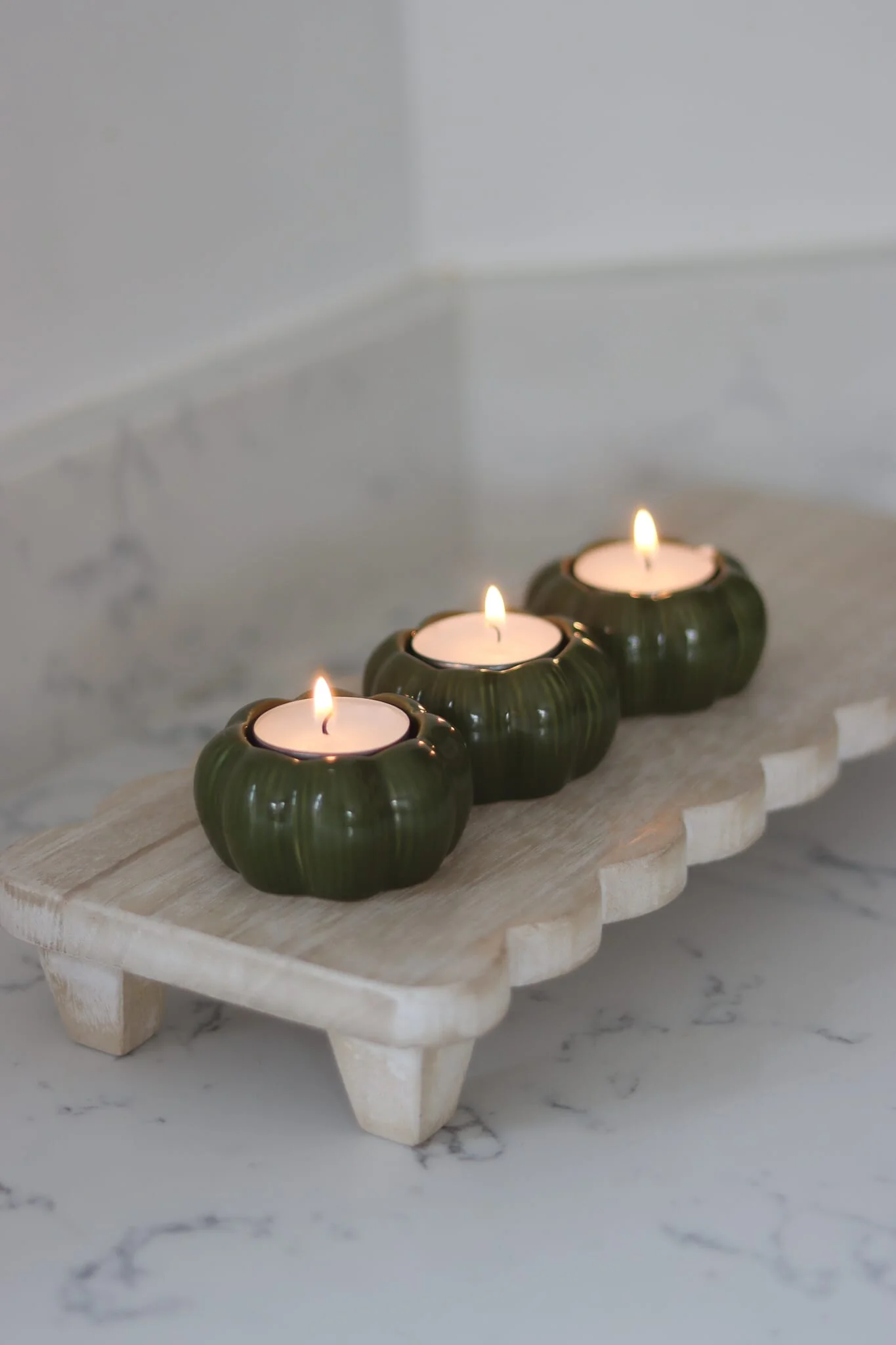 Set of 3 Pumpkin Tea Light Holders - Autumnal Green - Image 3