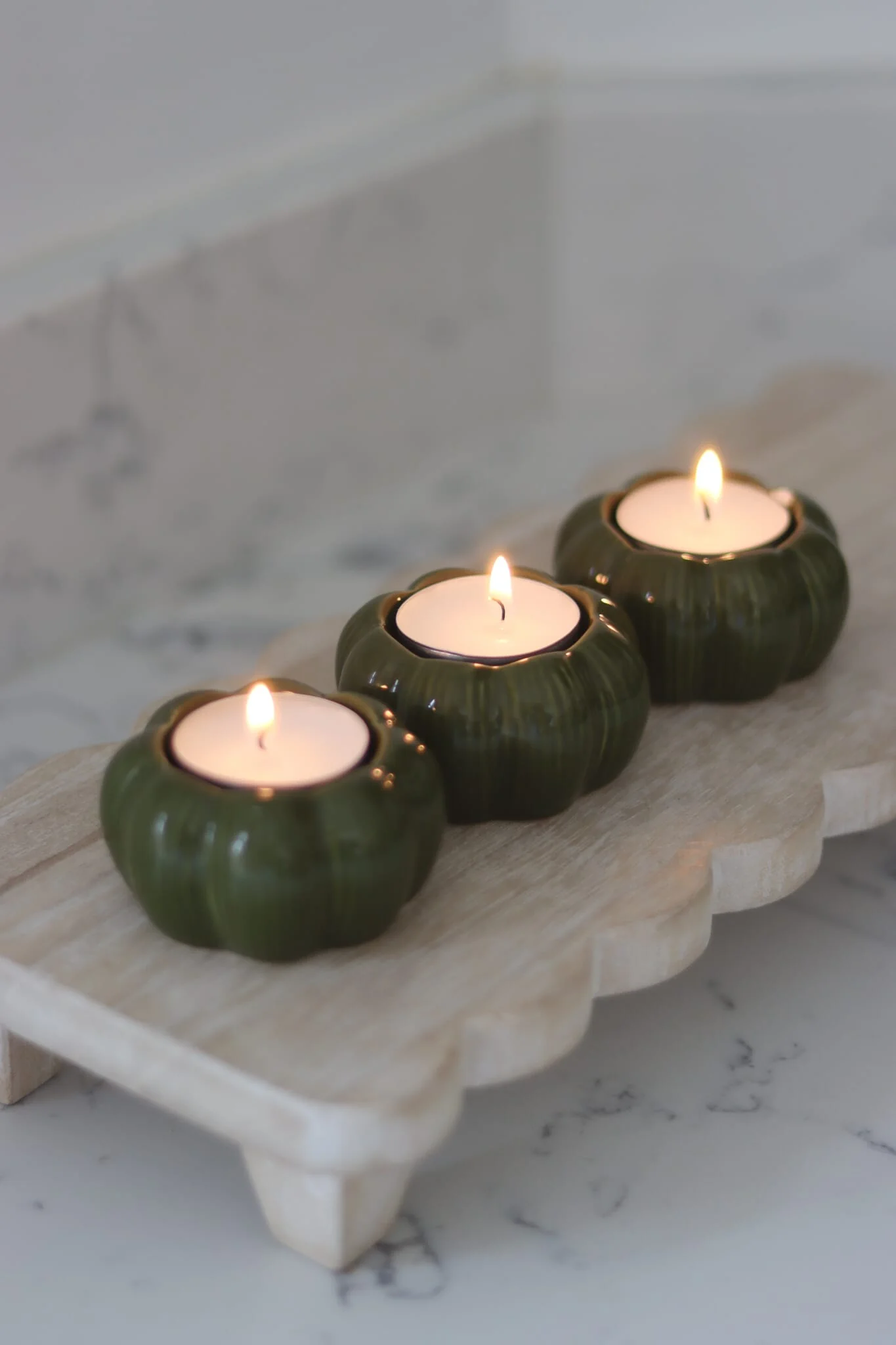 Set of 3 Pumpkin Tea Light Holders - Autumnal Green - Image 4