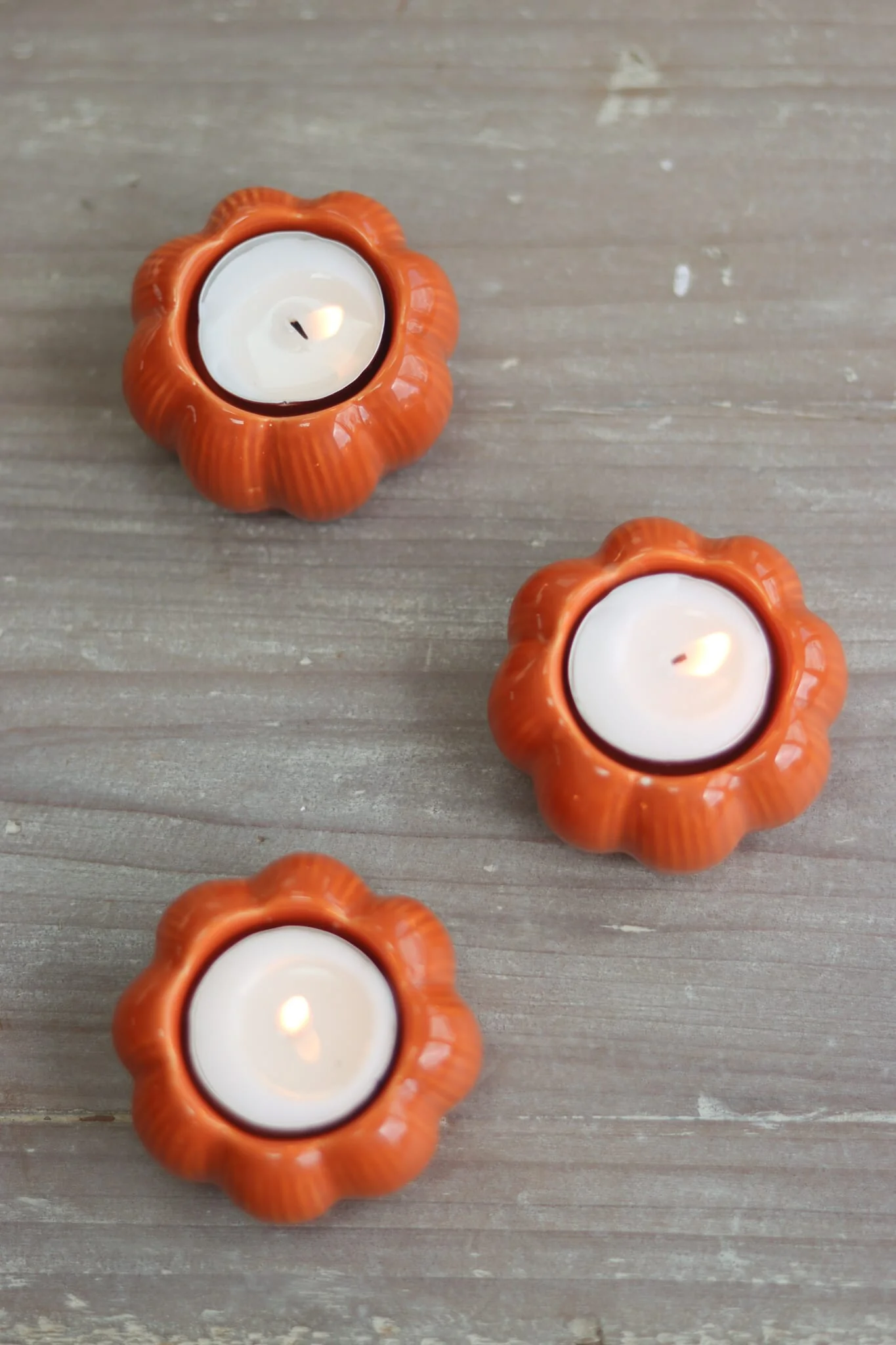 Set of 3 Pumpkin Tea Light Holders - Autumnal Orange - Image 3