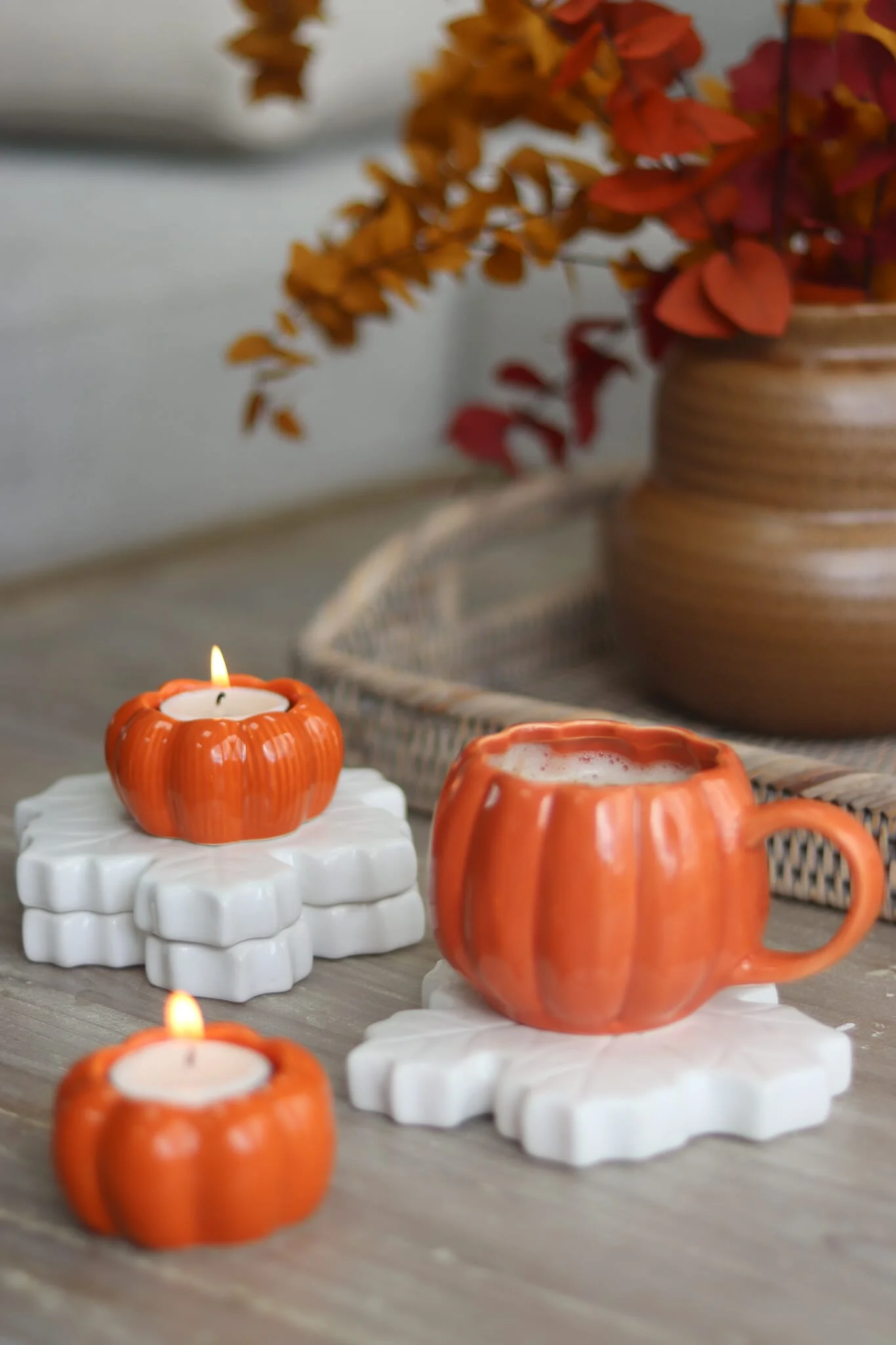 Set of 3 Pumpkin Tea Light Holders - Autumnal Orange - Image 4