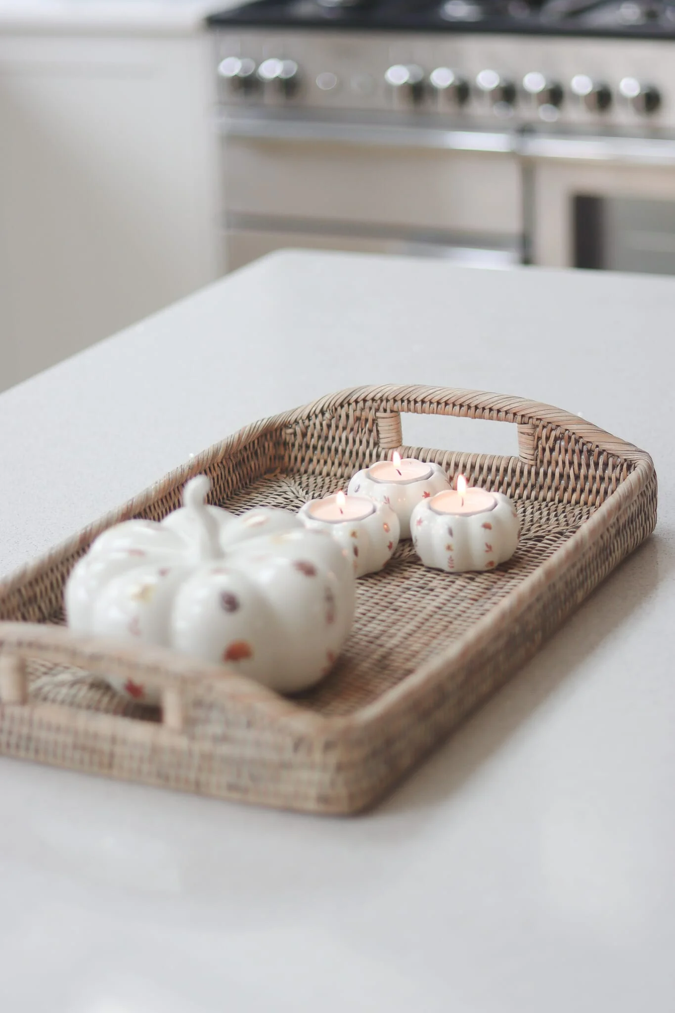 Set of 3 Pumpkin Tea Light Holders - White Floral - Image 4
