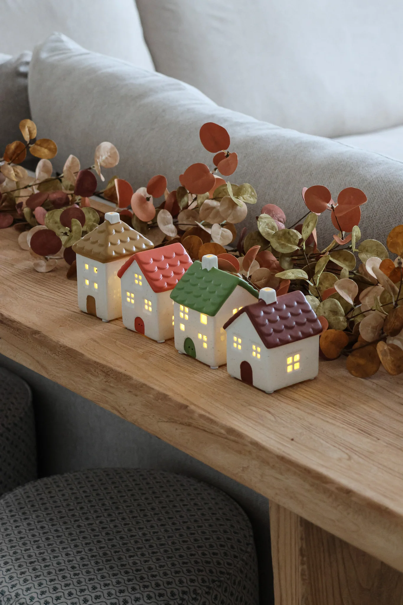 Set of 4 LED Ceramic houses - Autumn Tones