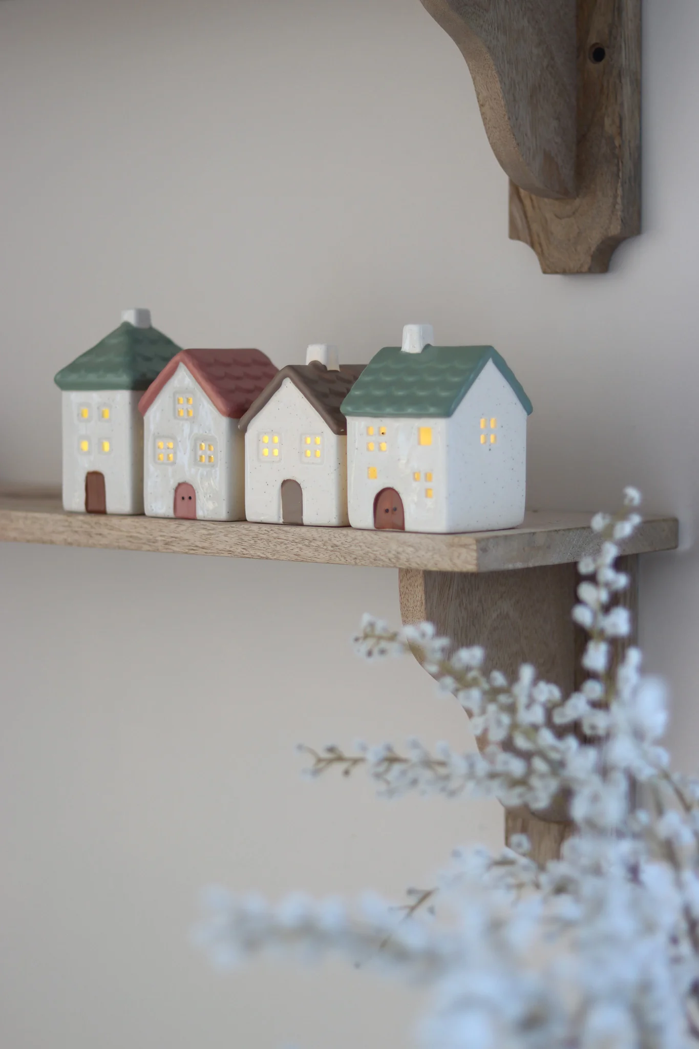 Set of 4 LED Pastel Ceramic Houses
