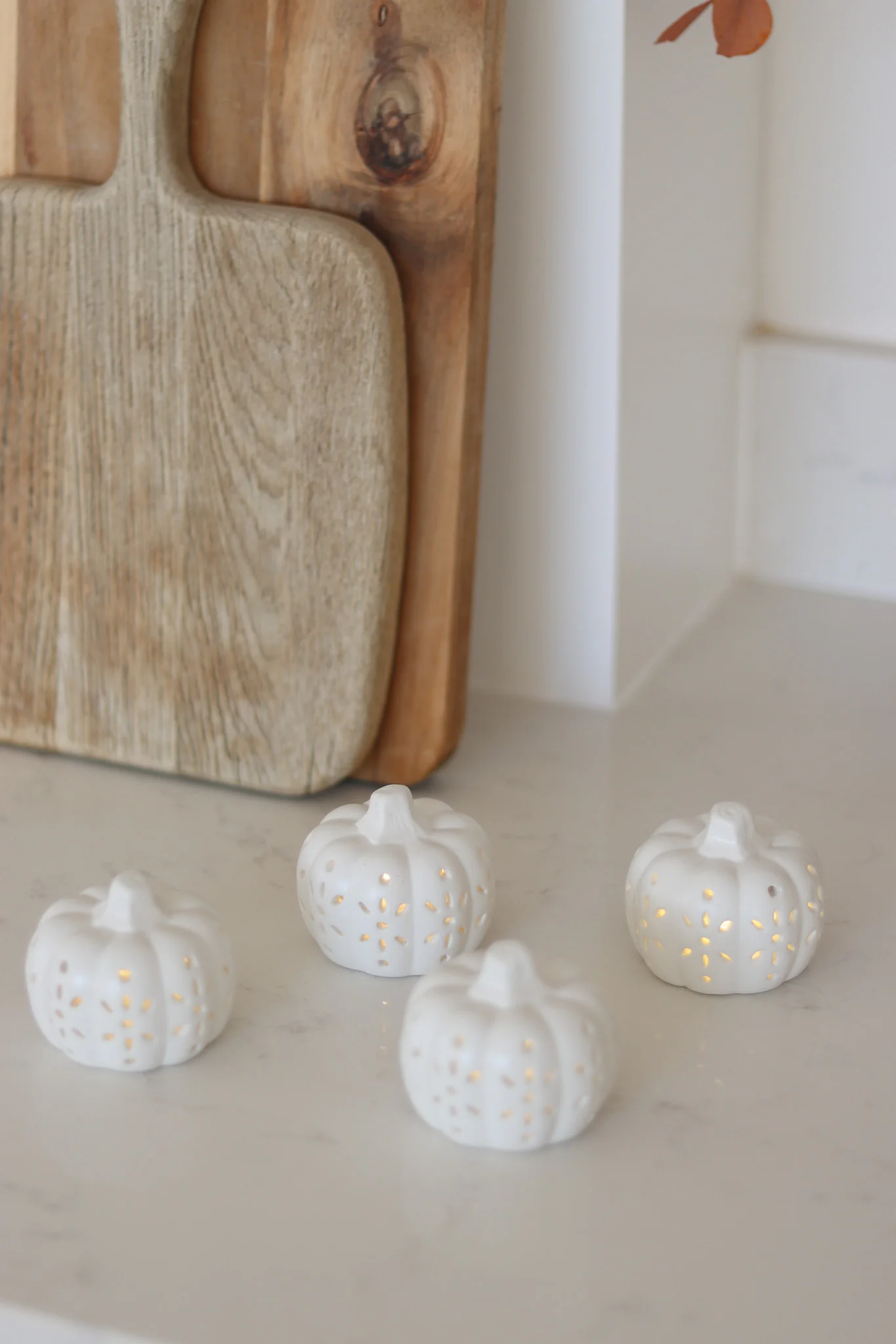 Set of 4 Tiny LED Ceramic Pumpkins