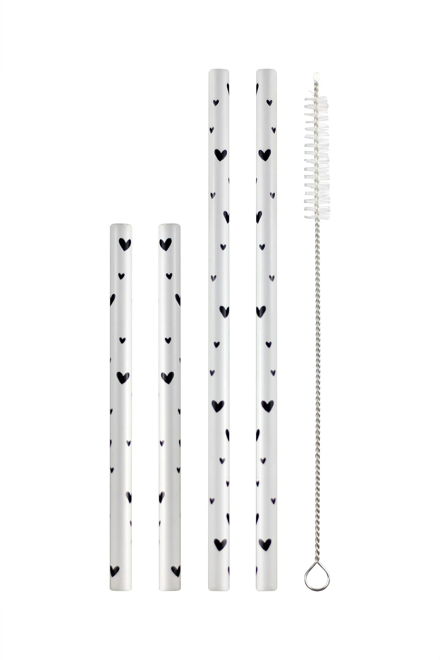 Set of 4 White Stainless Steel Straws - Multi Heart - Image 3