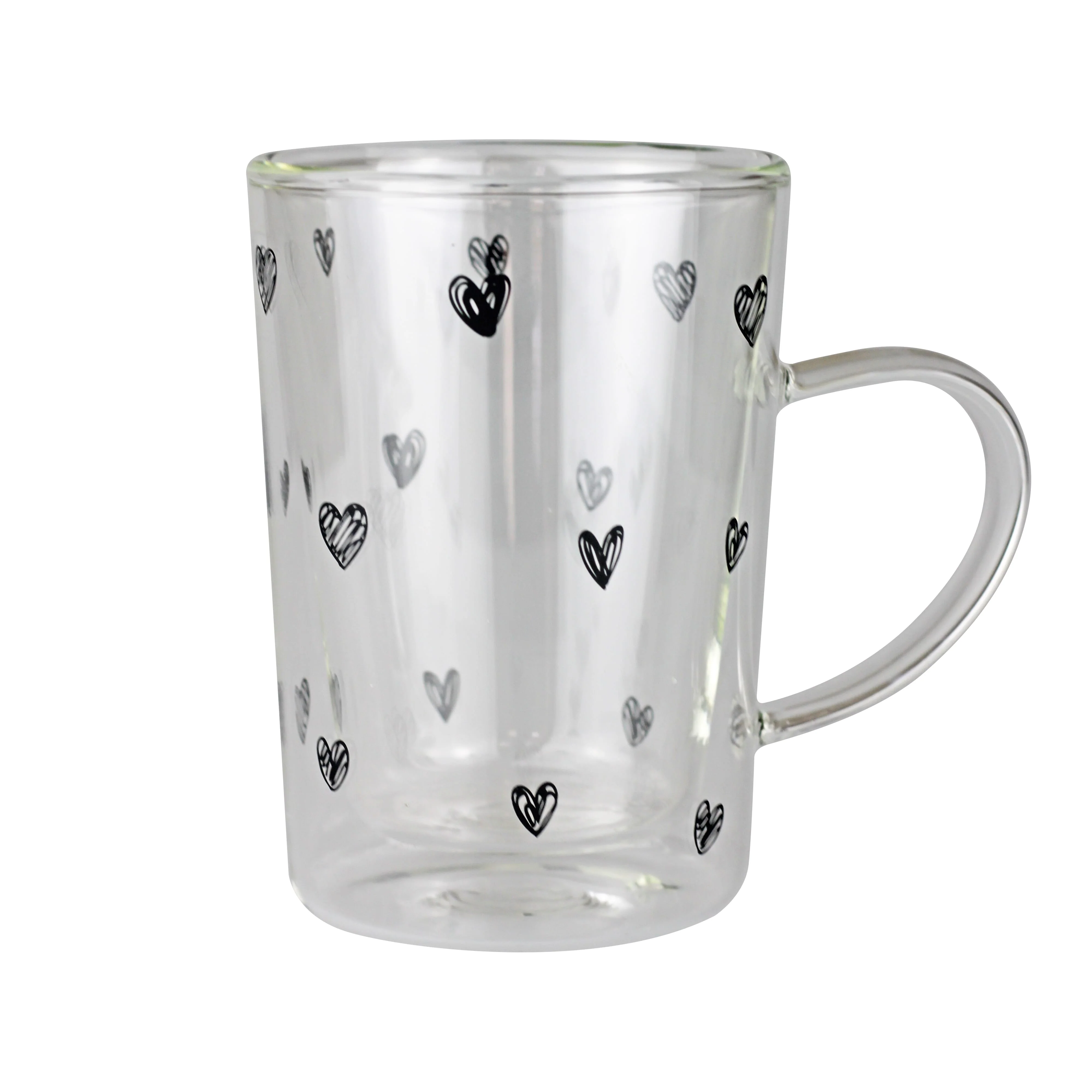 Slim Double Wall Glass Mug - Small Hearts/Black - Image 3