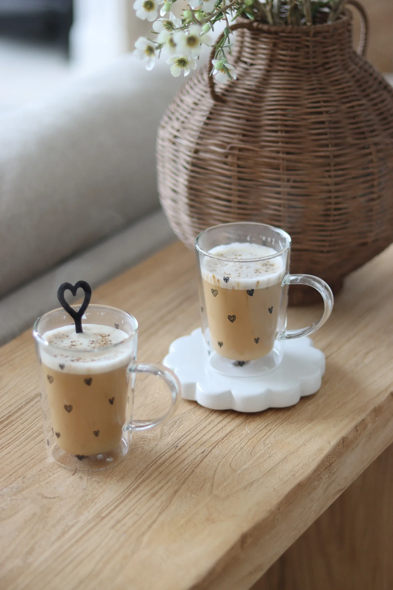 Slim Double Wall Glass Mug Set – 2 Piece –Multi Hearts/Black - Image 2