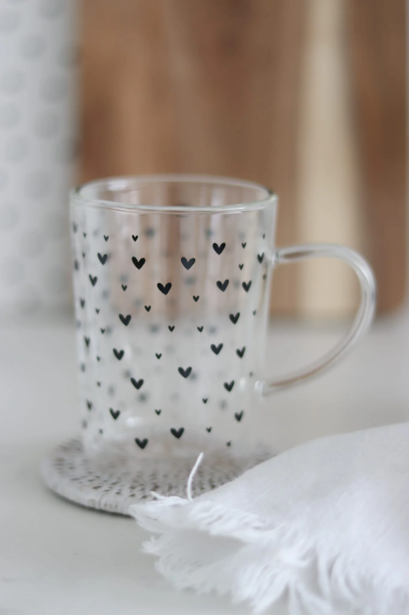 Slim Double Wall Glass Mug - Small Closer Hearts/Black - Image 2
