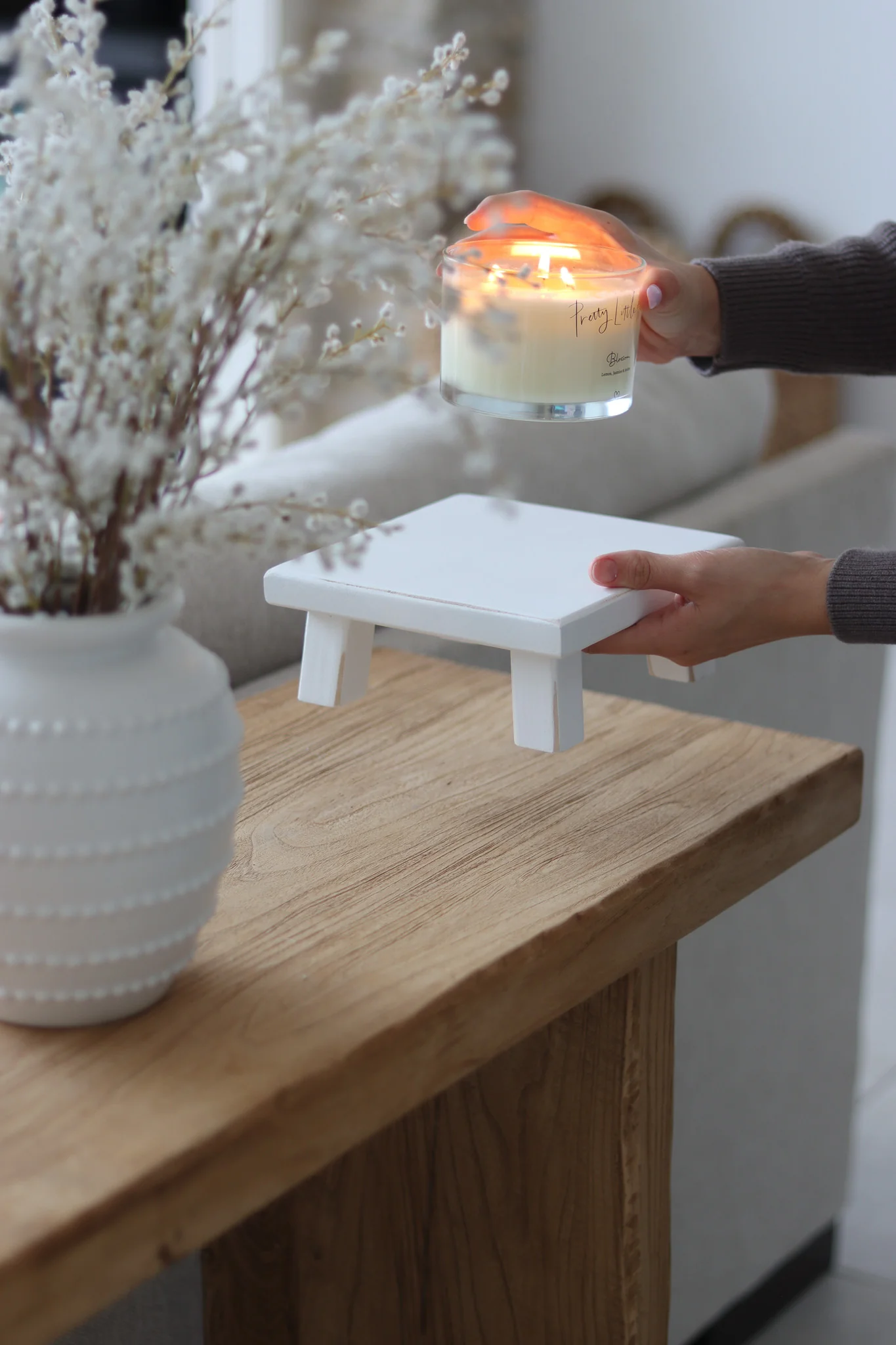 Square Wooden Stool - White