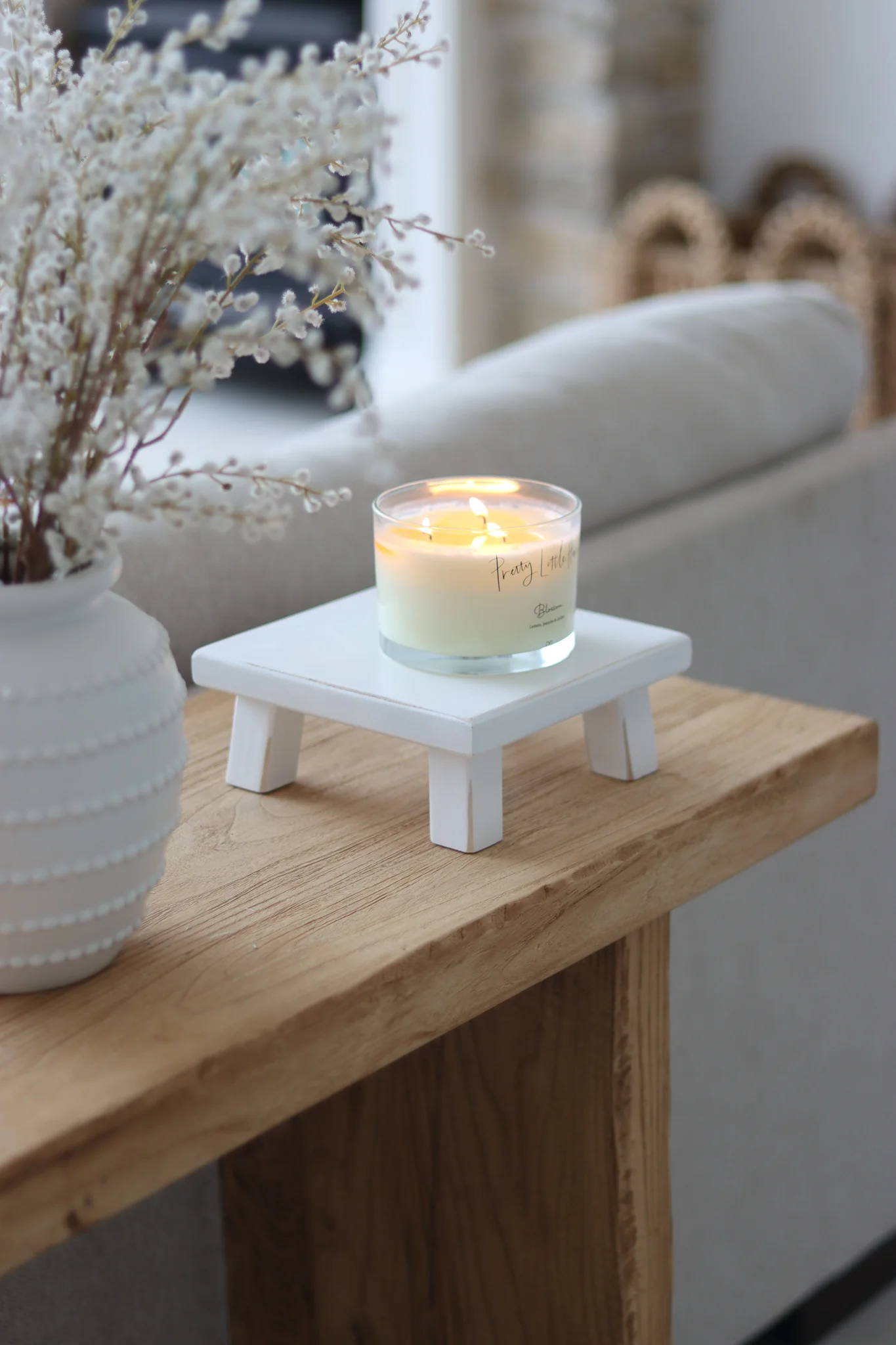 Square Wooden Stool - White - Image 2
