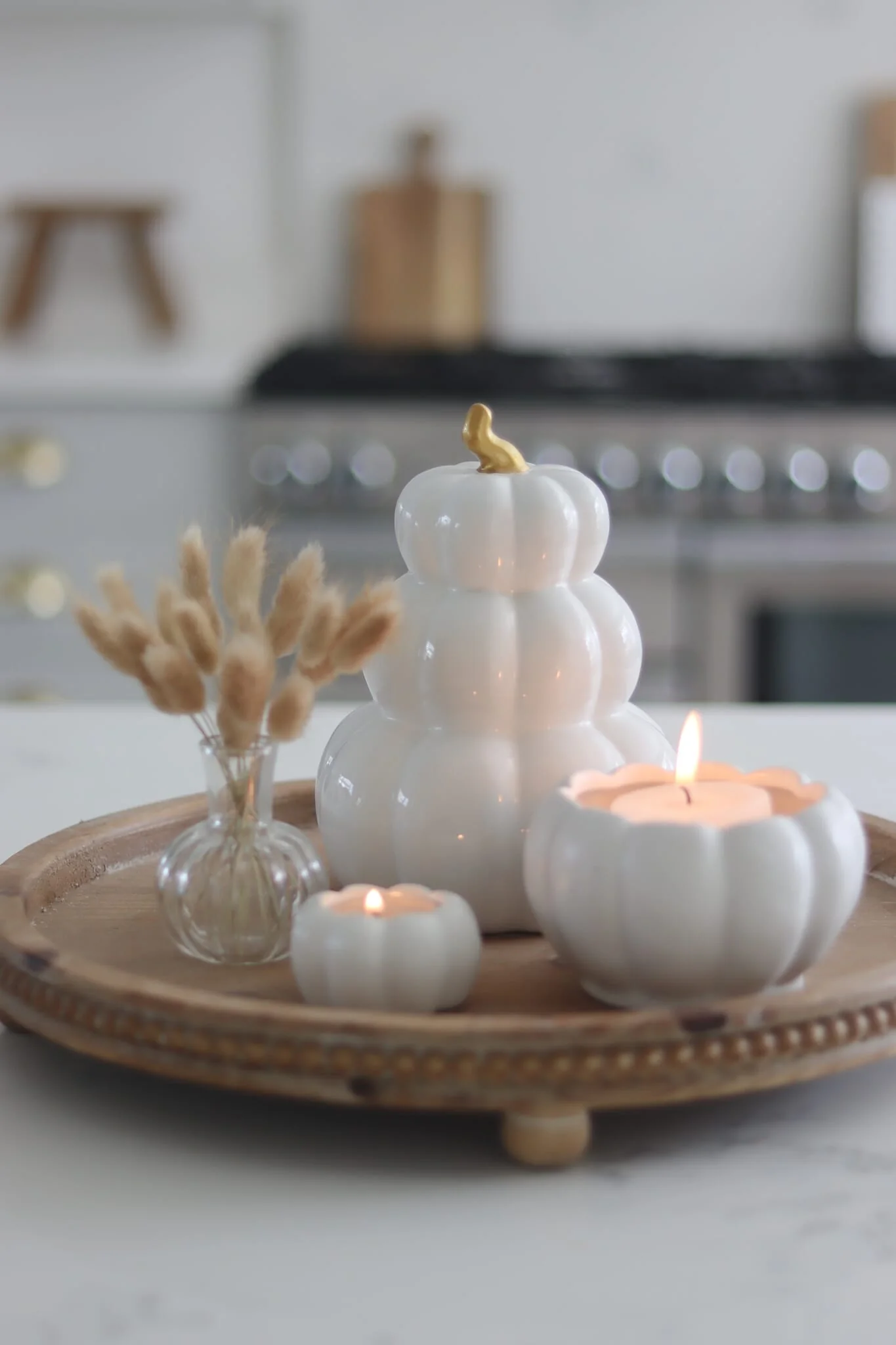 Stacked Ceramic Pumpkins-White/Gold - Image 2