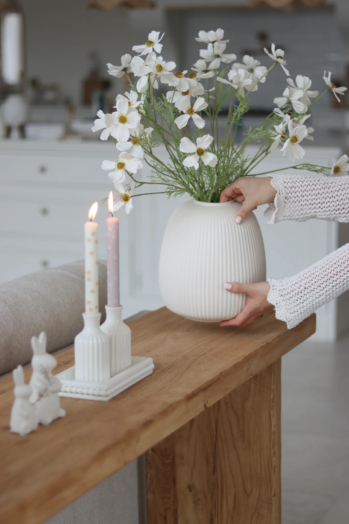 Tall Fluted White Ceramic Vase - Image 3