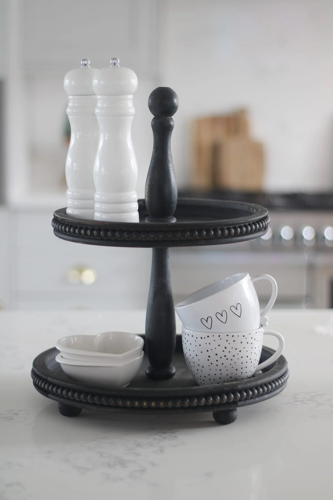 2 Tiered Beaded Cake Stand - Black - Image 3