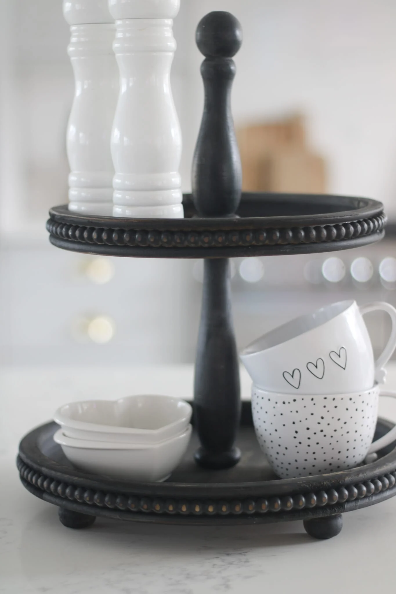 2 Tiered Beaded Cake Stand - Black - Image 5