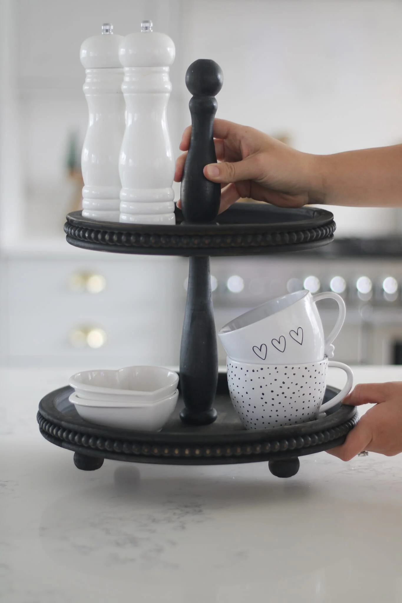 2 Tiered Beaded Cake Stand - Black - Image 6