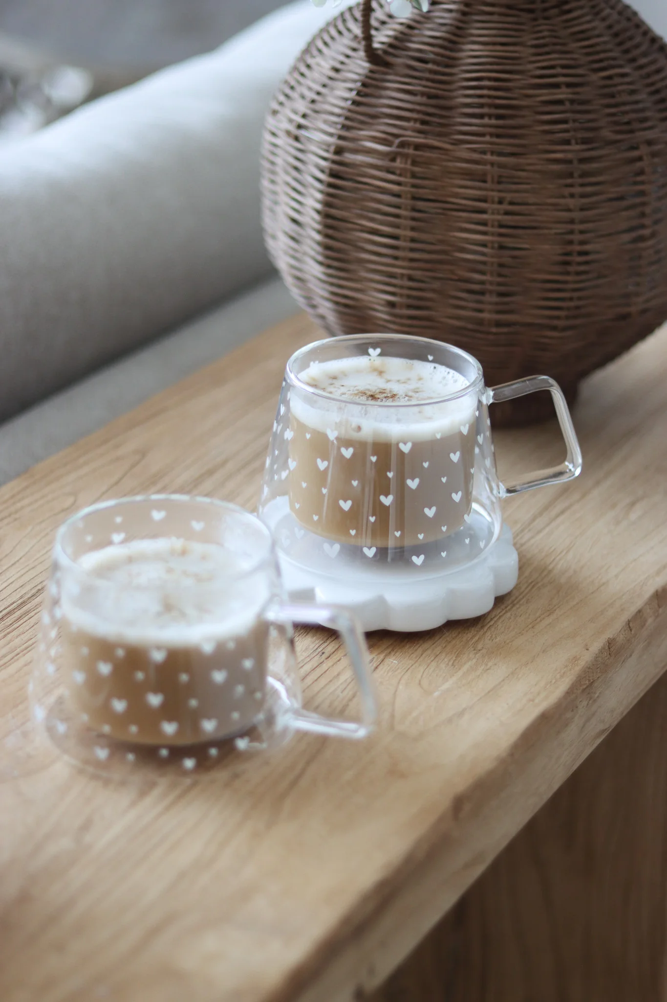 Wrap Around Double Walled Glass Mug Set -2 Piece – Multi Heart White - Image 3