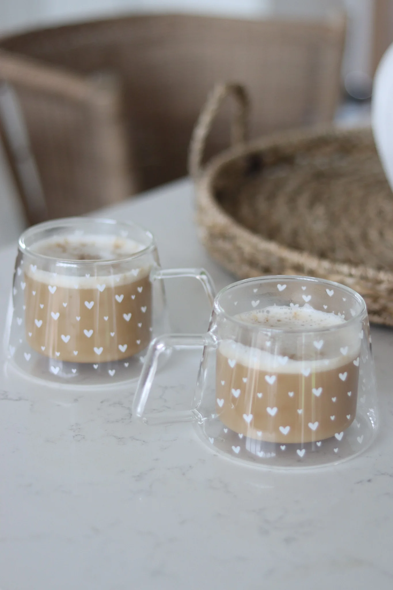 Wrap Around Double Walled Glass Mug Set -2 Piece – Multi Heart White - Image 4