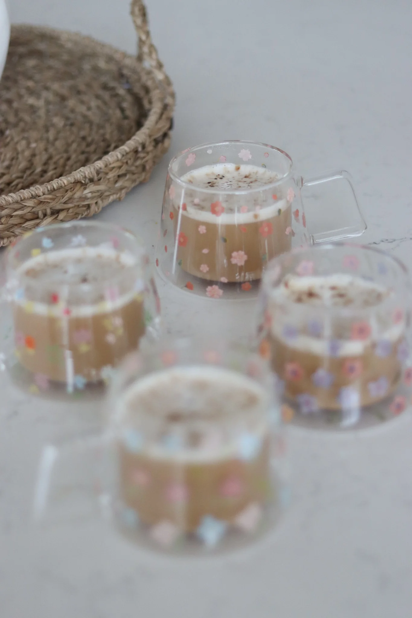 Wrap Around Double Walled Glass Mug Set – 4 Piece – Florals - Image 3