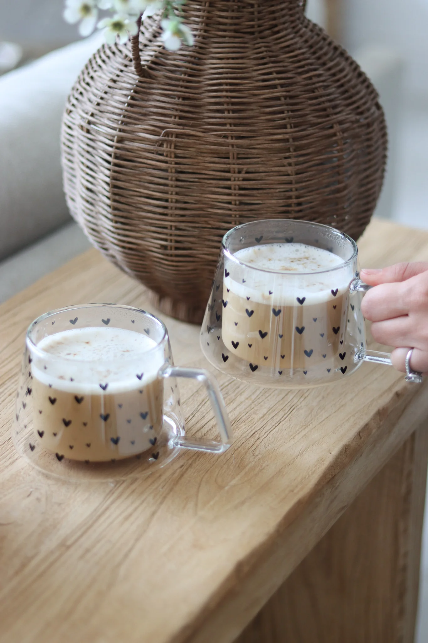 Wrap Around Glass Mug Set - 2 Piece - Multi Heart Black - Image 2